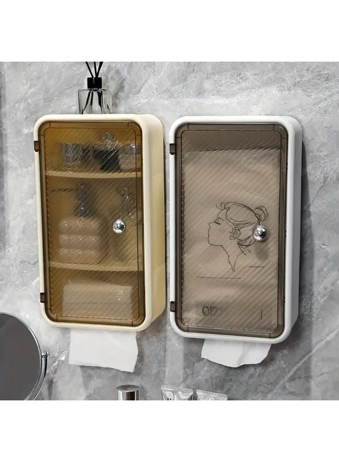 White Modern Wall Mounted Tissue Box Punch Free Flat Door Design Minimalist Bathroom Storage - Image 1